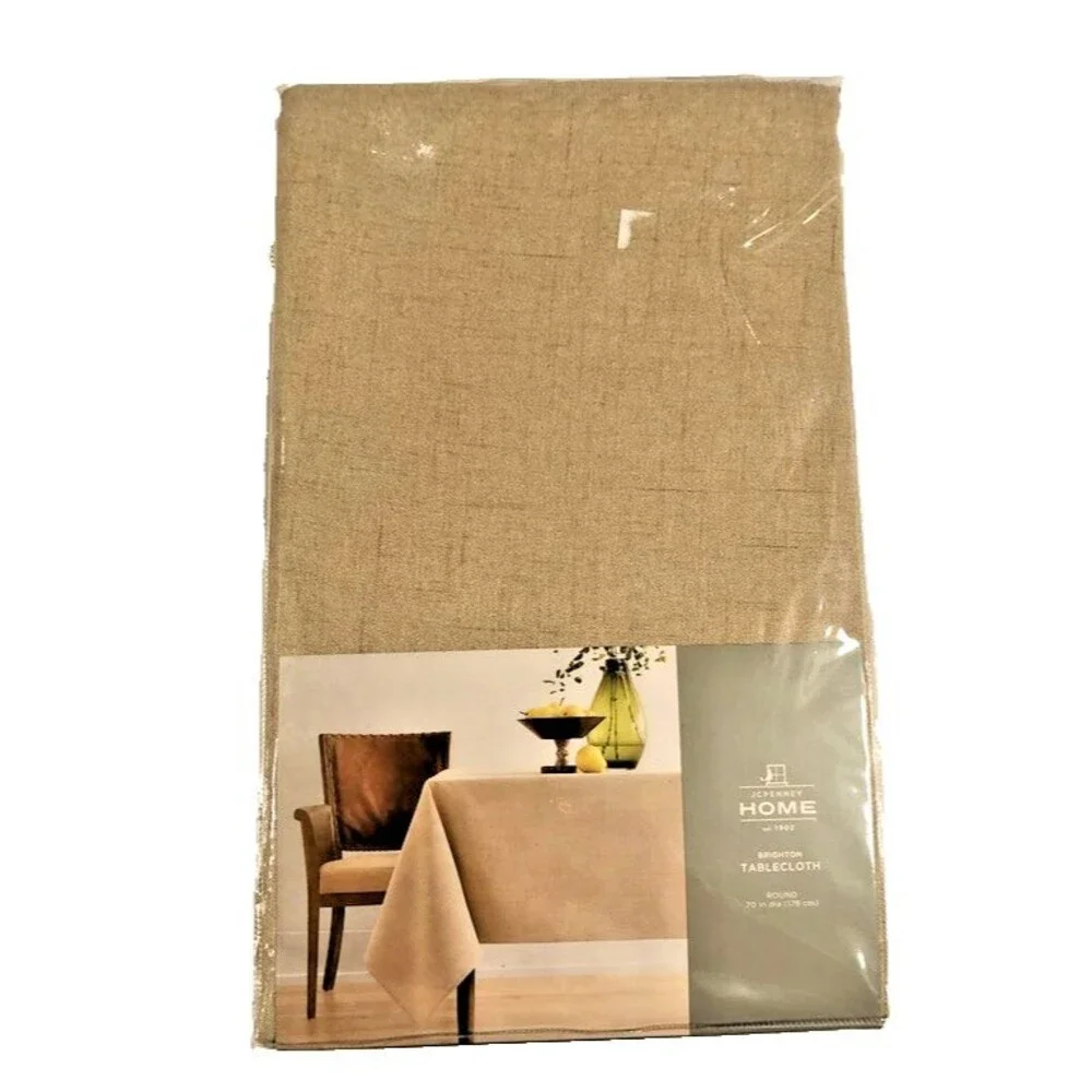 Brighton Fabric Tablecloth Tan Beige Easy Care JCPenney Home 60